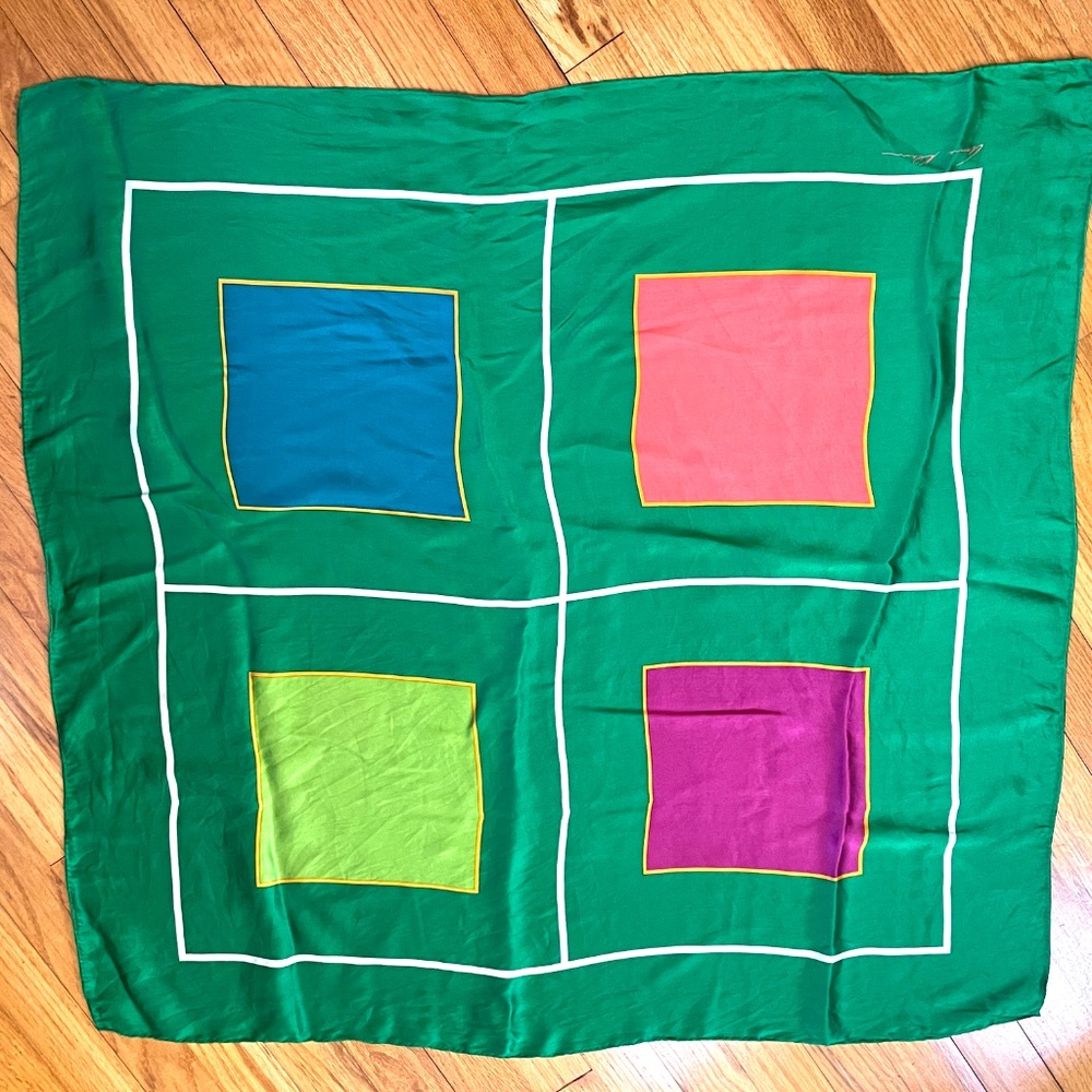 Vintage Anne Klein Colorful Silky Scarf Signed
